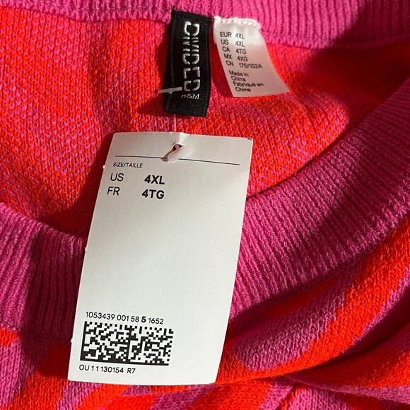 H&M‎ Divided Sweater Womens Size 4XL Red Pink Wave Print Knit Long Sleeve NEW - Picture 5 of 8